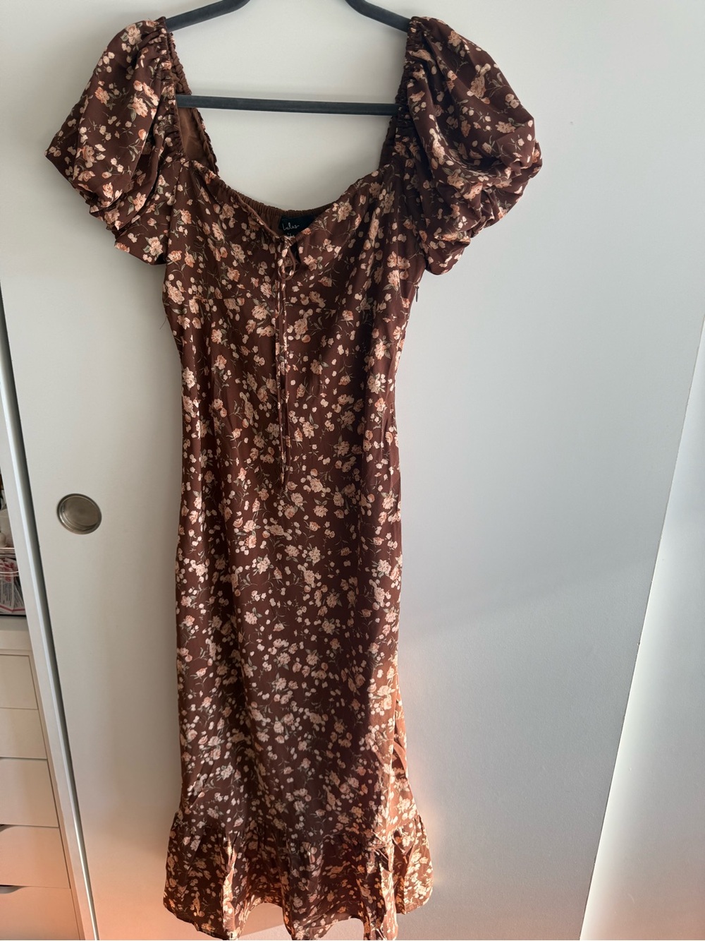 Lulu's Brown Floral Square-Neck Puff Sleeve Midi Dress - Picture 8 of 8